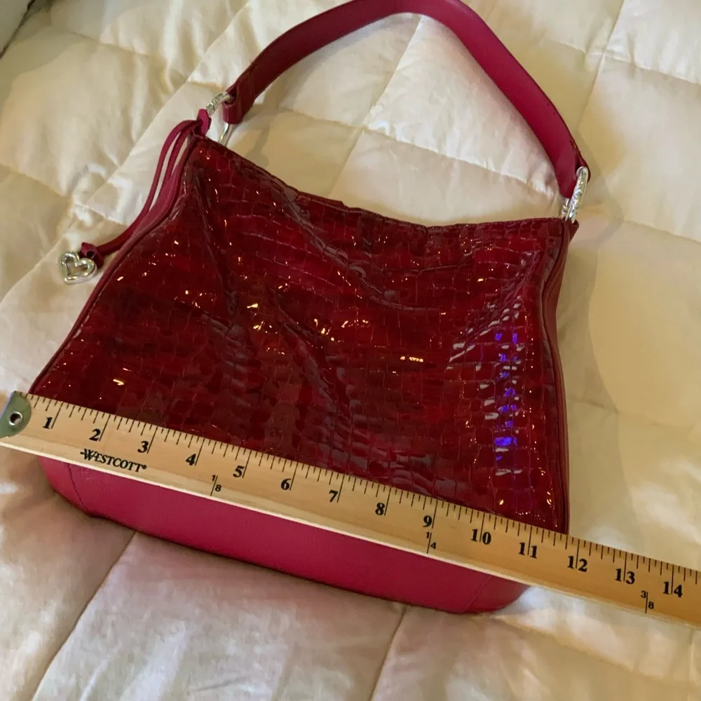 Brighton Red Crocodile-Embossed Patent Leather Large Hobo Shoulder Women's Bag